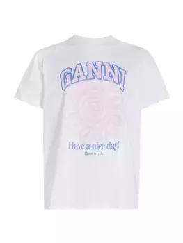 Футболка из джерси с круглым вырезом с рисунком Ganni, белый