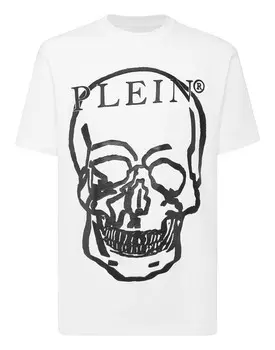 Футболка из джерси с круглым вырезом SS Skull and Plein Philipp Plein, цвет White / Black