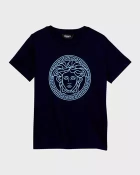 Футболка из джерси с Медузой для мальчиков Versace, цвет Navy Ballet Blue