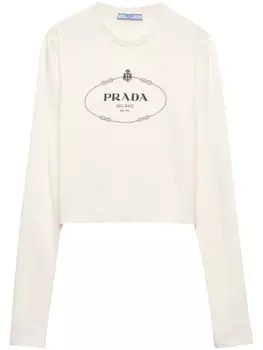 Футболка из джерси с принтом Prada, нейтральный цвет