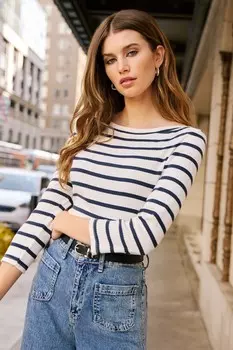 Футболка из джерси с рукавами 3/4 и вырезом лодочкой Friends Like These, синий