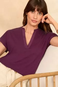 Футболка из джерси с V образным вырезом и тканой отделкой, короткий рукав Love & Roses, красный