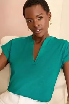 Футболка из джерси с V образным вырезом и тканой отделкой, короткий рукав Love & Roses, бирюзовый