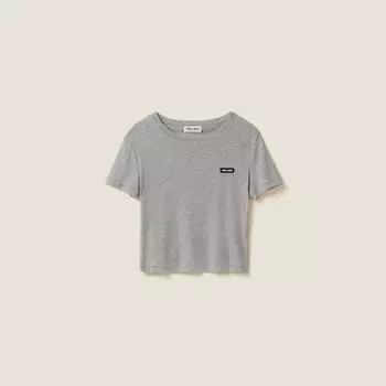 Футболка из джерси в рубчик Miu Miu, серый