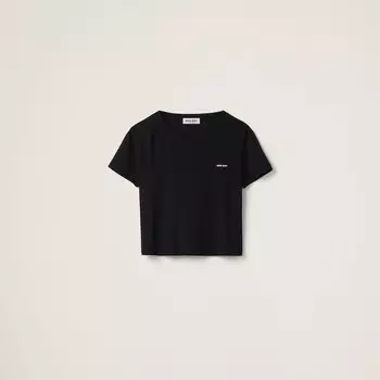 Футболка из джерси в рубчик Miu Miu, черный