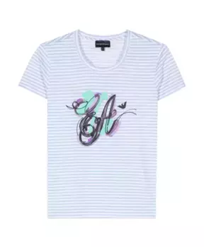 Футболка из джерси в синюю полоску Emporio Armani, синий