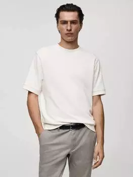 Футболка из хлопчатобумажного трикотажа Mango, светло-бежевый