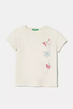 Футболка из хлопка для детей United Colors Of Benetton, бежевый