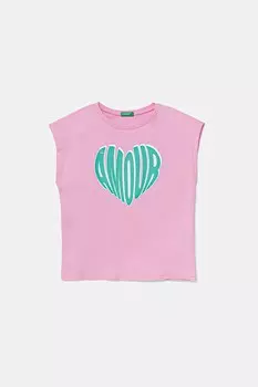 Футболка из хлопка для детей United Colors Of Benetton, розовый