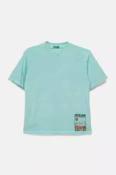 Футболка из хлопка для детей United Colors Of Benetton, бирюзовый