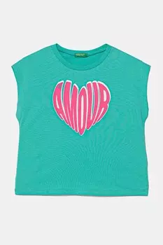 Футболка из хлопка для детей United Colors Of Benetton, бирюзовый