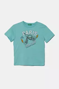 Футболка из хлопка для детей United Colors Of Benetton, бирюзовый
