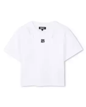 Футболка из хлопка для девочек с коротким рукавом DKNY, белый