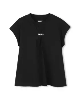 Футболка из хлопка для девочек с коротким рукавом DKNY, чёрный
