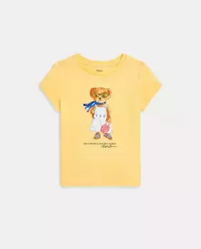 Футболка из хлопка для девочек с медведем поло Polo Ralph Lauren, жёлтый