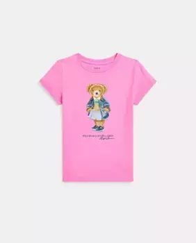Футболка из хлопка для девочек с медведем поло Polo Ralph Lauren, цвет Rosa