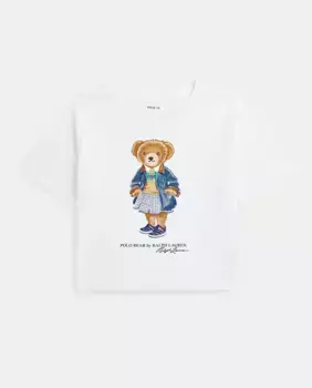 Футболка из хлопка для девочек с медведем поло Polo Ralph Lauren, белый