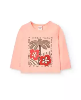 Футболка из хлопка для девочек с рисунком спереди Boboli, цвет Salmn