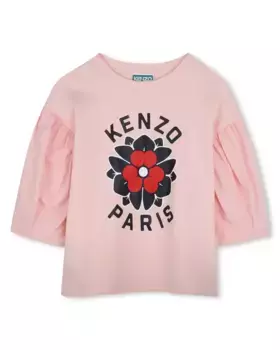 Футболка из хлопка для девочки с французскими рукавами Kenzo Kids, цвет Rosa