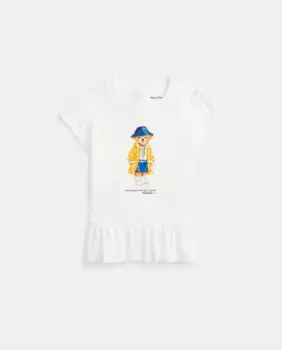 Футболка из хлопка для девочки с изображением медведя Поло Polo Ralph Lauren, белый