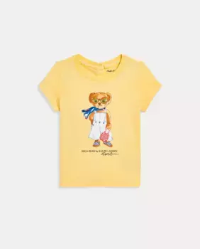 Футболка из хлопка для девочки с изображением медведя Поло Polo Ralph Lauren, желтый