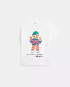 Футболка из хлопка для мальчика с медведем Поло Polo Ralph Lauren, белый