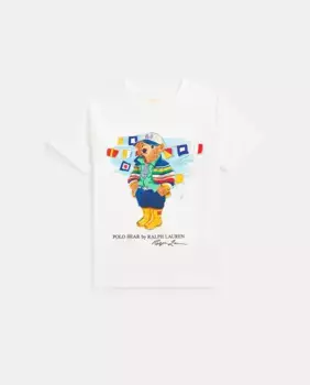 Футболка из хлопка для мальчика с медведем Поло Polo Ralph Lauren, белый