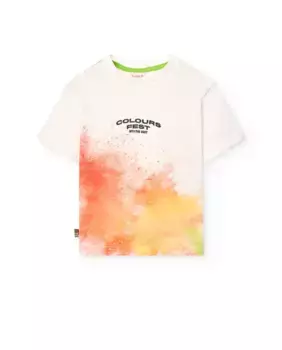 Футболка из хлопка для мальчика с разноцветными вкраплениями Boboli, белый