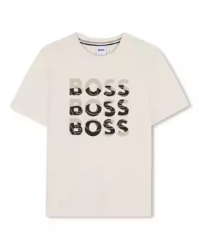 Футболка из хлопка для мальчика с мультилоготипом BOSS Kidswear, натуральный