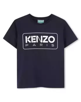 Футболка из хлопка для мальчика с логотипом спереди Kenzo Kids, тёмно-синий