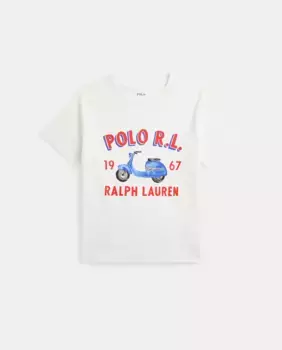 Футболка из хлопка для мальчиков с мотивом спереди Polo Ralph Lauren, белый
