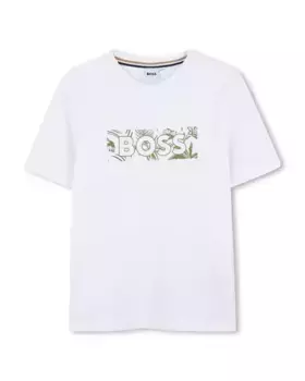Футболка из хлопка для мальчиков с логотипом спереди BOSS Kidswear, белый
