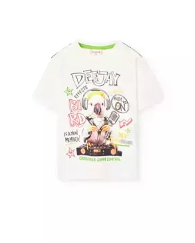 Футболка из хлопка для мальчиков с рисунком спереди Boboli, белый