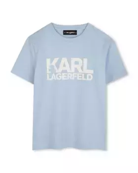 Футболка из хлопка для мальчиков с логотипом спереди Karl Lagerfeld Kids, голубой