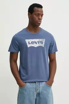 Футболка из хлопка ФУТБОЛКА С КРУГЛЫМ ВЫРЕЗОМ И ГРАФИЧЕСКИМ УЗОРОМ Levi'S, синий