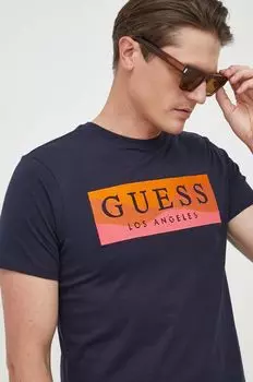 Футболка из хлопка Guess, темно-синий