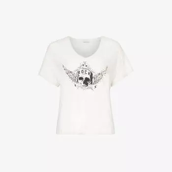 Футболка из хлопка и льна с короткими рукавами и графическим принтом Ikks, белый