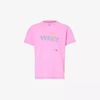 Футболка из хлопка и льна с принтом бренда Venice Erl, розовый