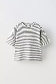 Футболка из хлопка и льна в полоску ZARA, цвет striped