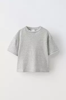 Футболка из хлопка и льна в полоску ZARA, цвет striped
