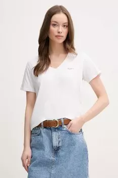 Футболка из хлопка MACY с V-образным вырезом Pepe Jeans, белый