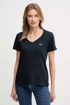 Футболка из хлопка MACY с V-образным вырезом Pepe Jeans, темно-синий