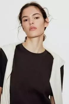 Футболка из хлопка пима H&M, коричневый