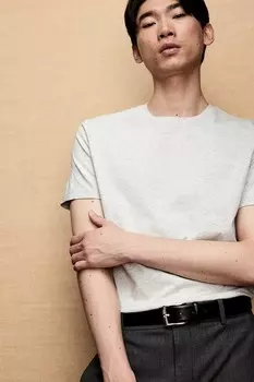 Футболка из хлопка пима приталенного кроя H&M, серый