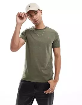 Футболка из хлопка пима с логотипом в темно-зеленом меланжевом цвете Polo Ralph Lauren