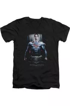 Футболка из хлопка премиум-класса Batman V Superman Supe Ground Zero с коротким рукавом и V-образным вырезом для взрослых Gildan, черный