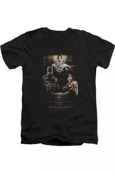 Футболка из хлопка премиум-класса с коротким рукавом и V-образным вырезом для взрослых «Бэтмен против Супермена» Gildan, черный