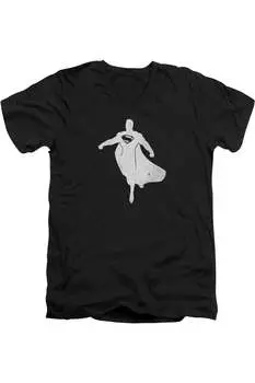 Футболка из хлопка премиум-класса с коротким рукавом и V-образным вырезом для взрослых с изображением Бэтмена против Супермена и силуэтом Супермена Gildan, черный