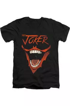 Футболка из хлопка премиум-класса с коротким рукавом и V-образным вырезом для взрослых с изображением Бэтмена Джокера и летучей мыши Gildan, черный