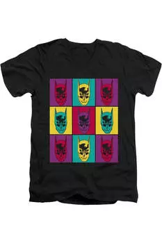 Футболка из хлопка премиум-класса с коротким рукавом и V-образным вырезом для взрослых с изображением Бэтмена Уорхола и Бэтмена Gildan, черный